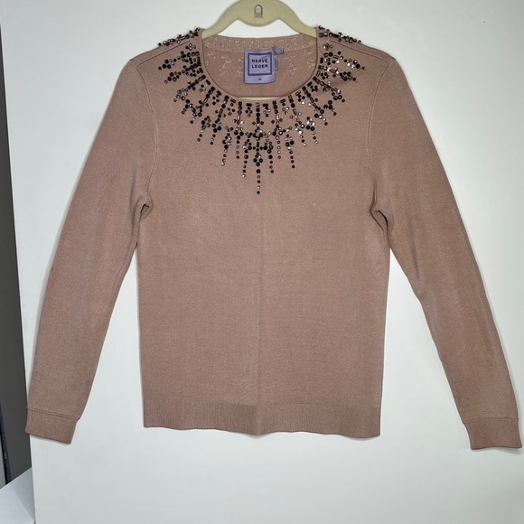 Herve Leger Sz XS Dusty Rose Crystal Embossed Long Sleeve Sweater